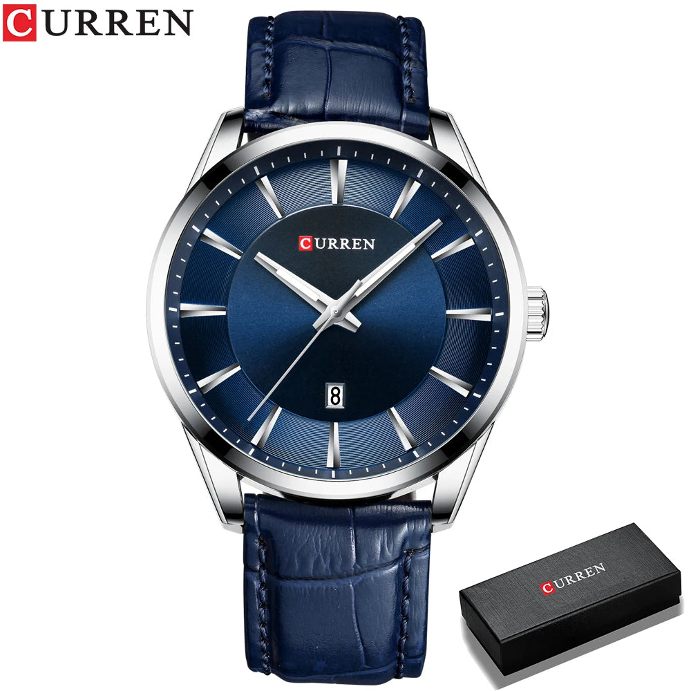 Relógio masculino CURREN casual couro - blue