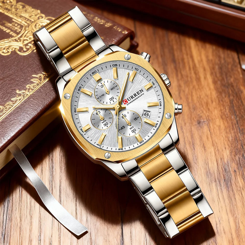 Relógio masculino CURREN Casual - golden white
