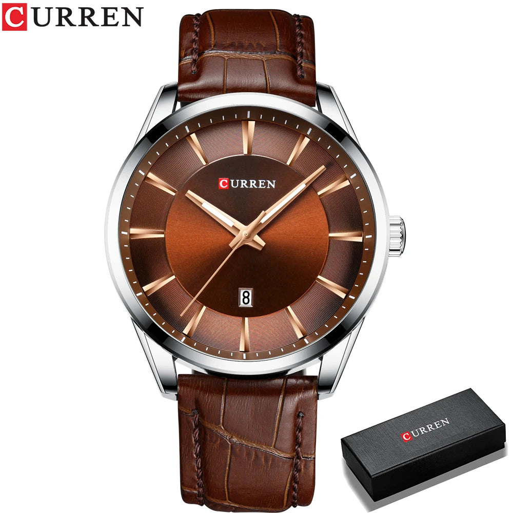 Relógio masculino CURREN casual couro - brown