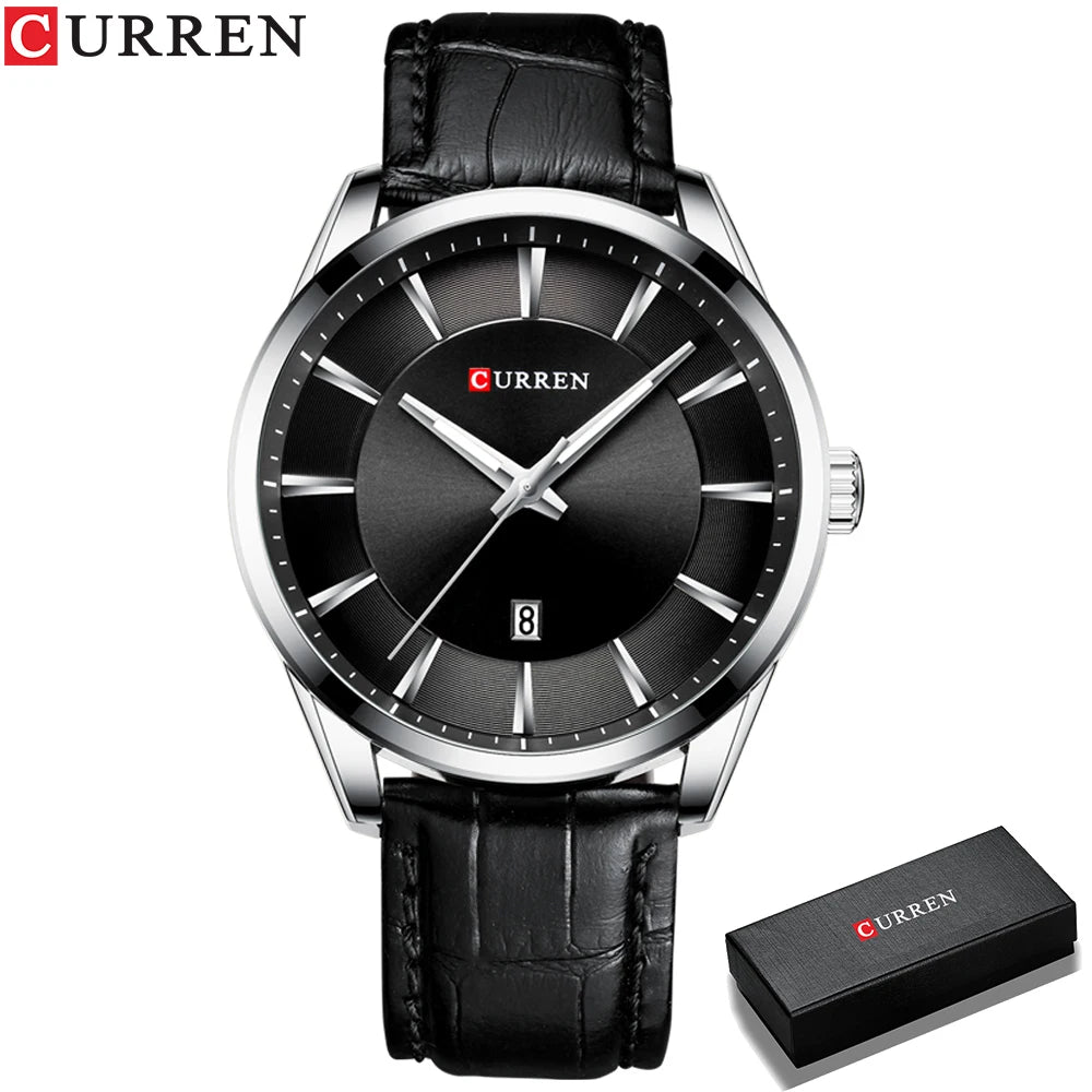 Relógio masculino CURREN casual couro - black