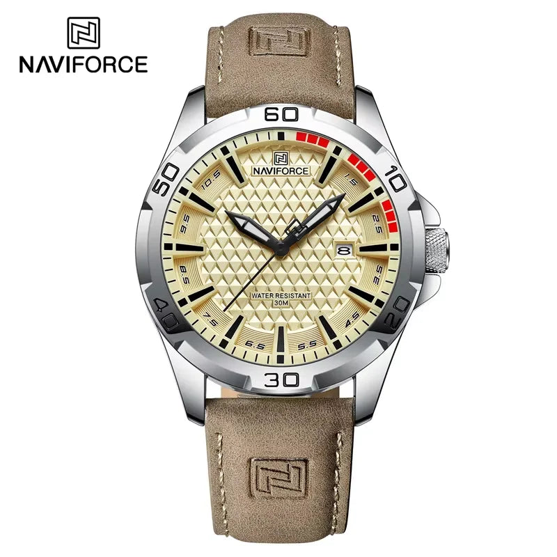 Relógio de couro masculino NAVIFORCE - bege