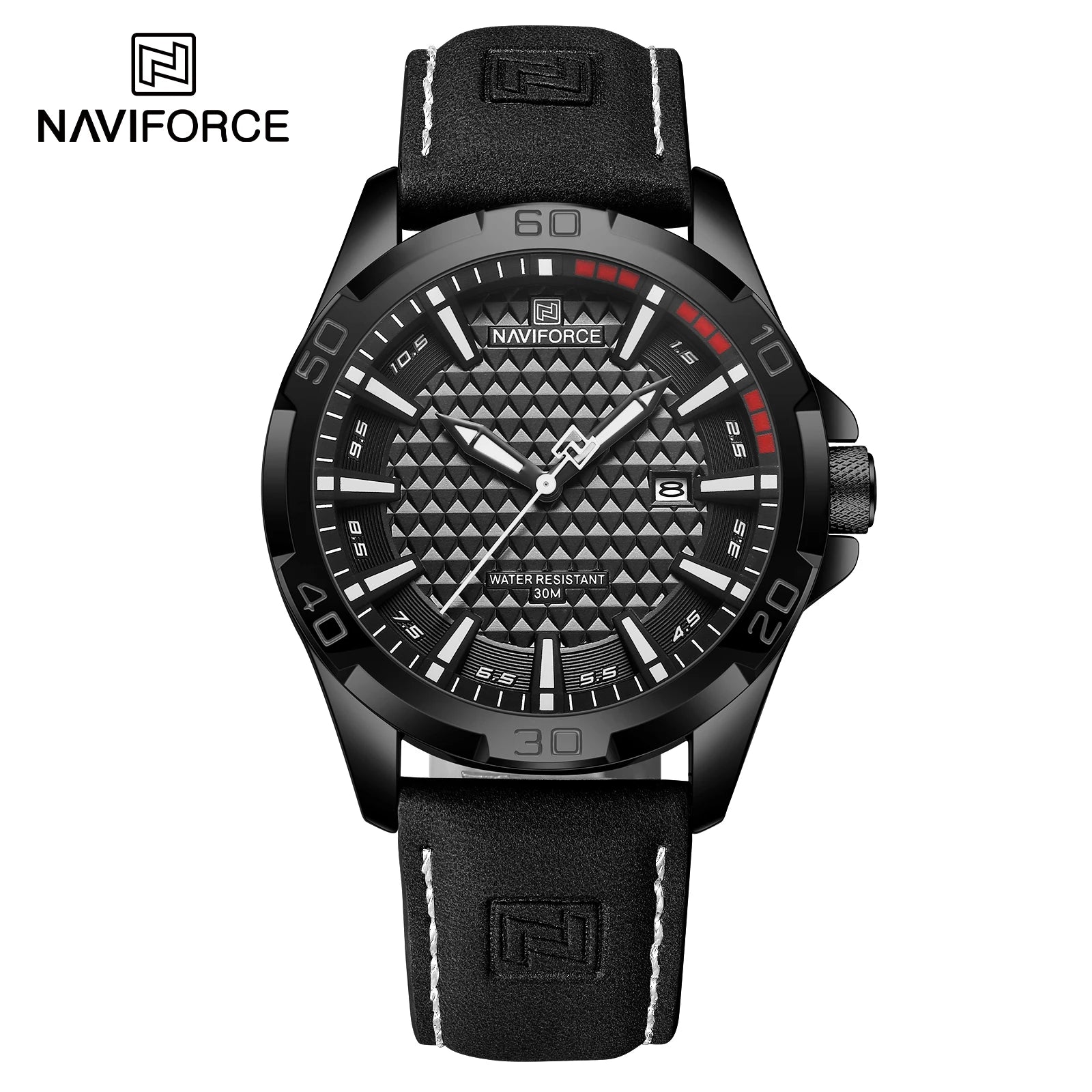 Relógio de couro masculino NAVIFORCE - black
